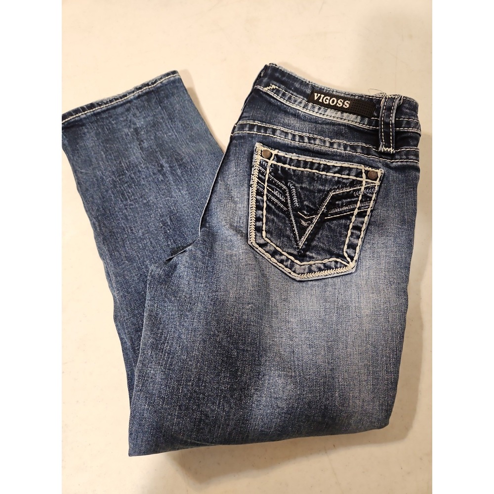 Vigoss Jeans Chelsea Capri Womens 1/2 L21 Blue Fade Thick Stitch 29"Waist (415